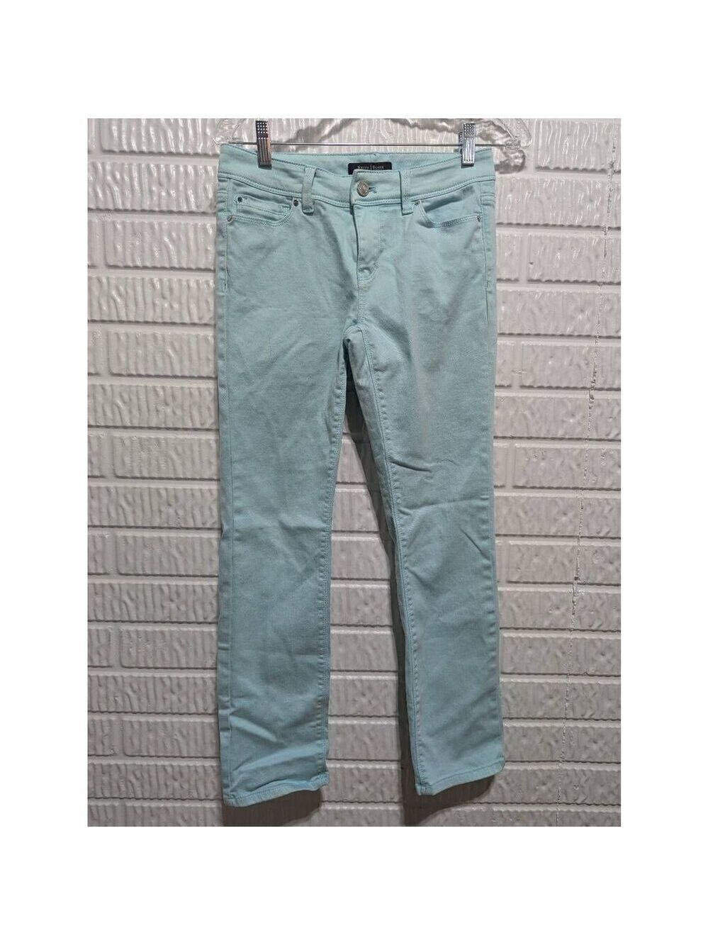 White House Black Market Women's Aqua Mid-Rise Slim-Fit Ankle Length Denim Jeans